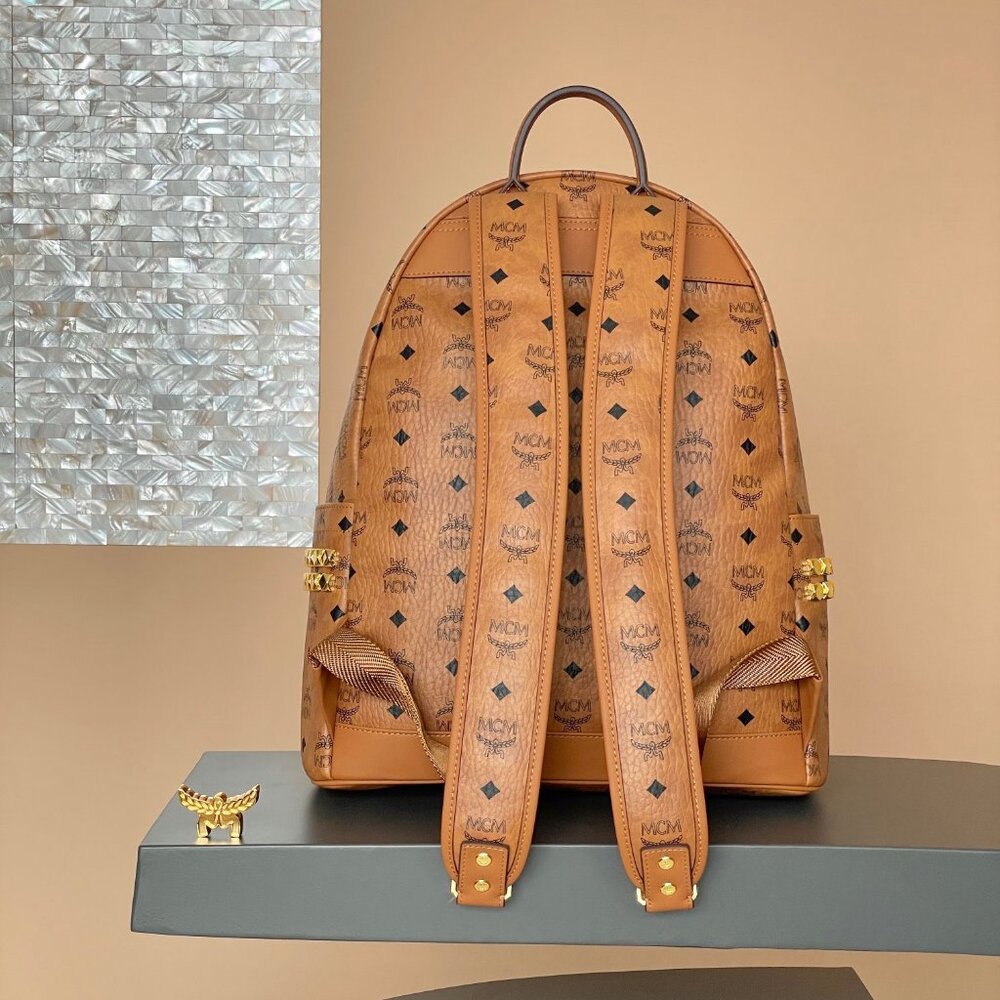 MCM Tan Leather Backpack/purse with Gold Accents - Picture 3 of 9